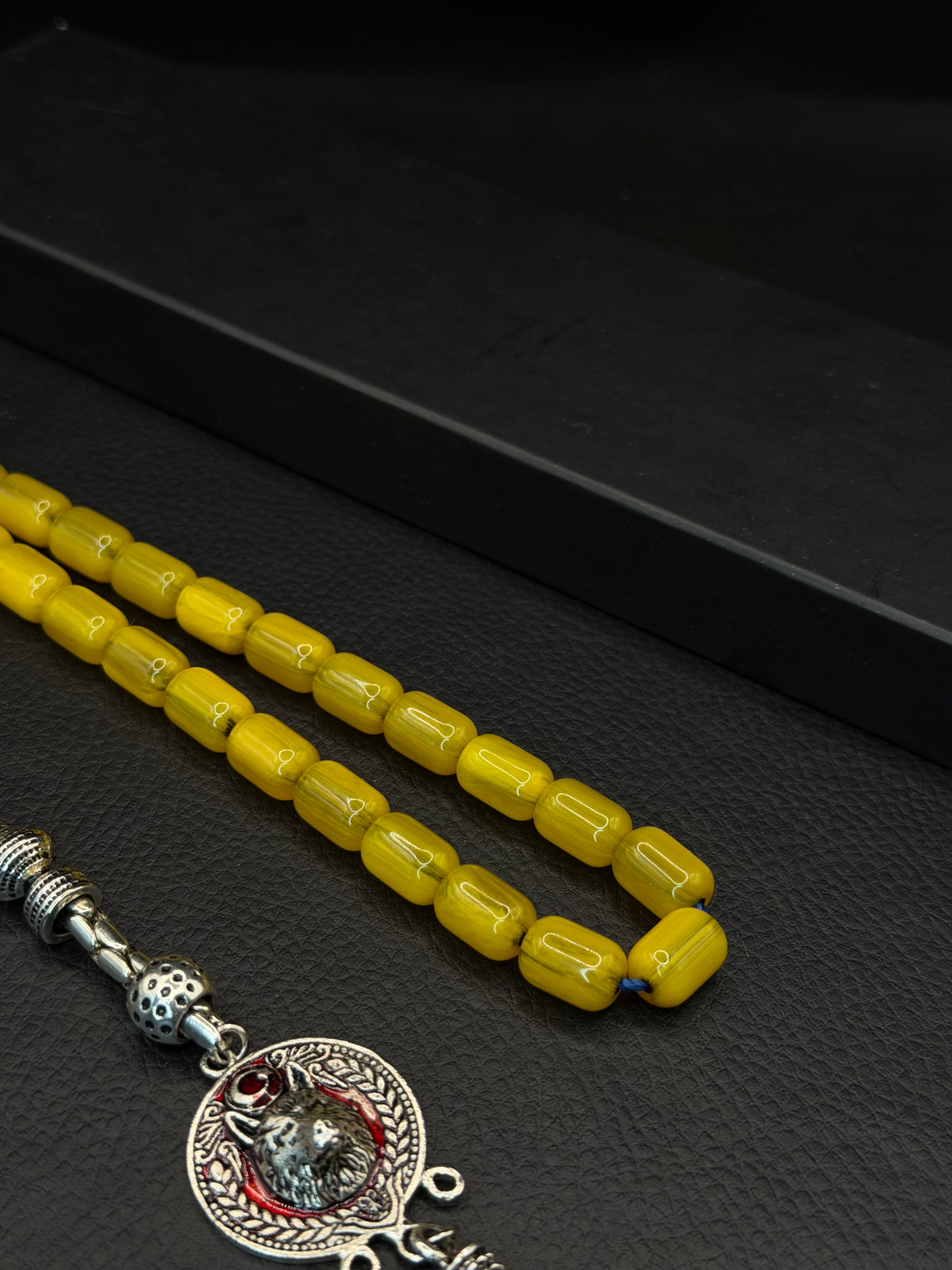 Ottoman Style Shaved Yellow Compressed Amber Tesbih – Capsule Cut – Alloy Tassel