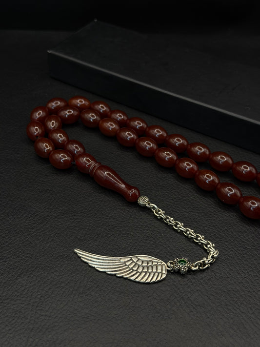 Ottoman Style Compressed Amber Tesbih – Oval Cut – Alloy Tassel