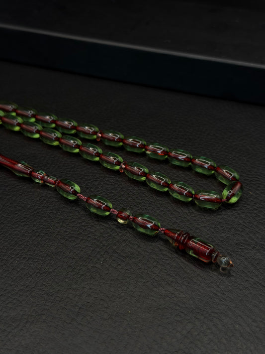 Green Fire Amber Tesbih – Capsule Cut – System Tassel