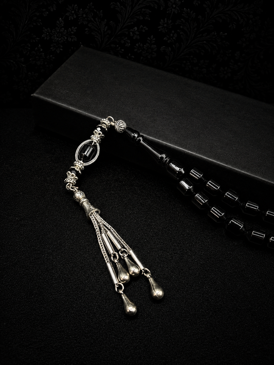 Black Katalin Tesbih – Alloy Tassel – Edged Capsule Cut