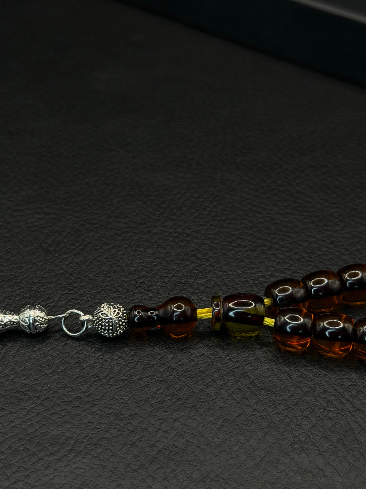 Omari Ottoman Style Dark Orange Fire Amber Tesbih – Capsule Cut – Alloy Tassel – Double Imame