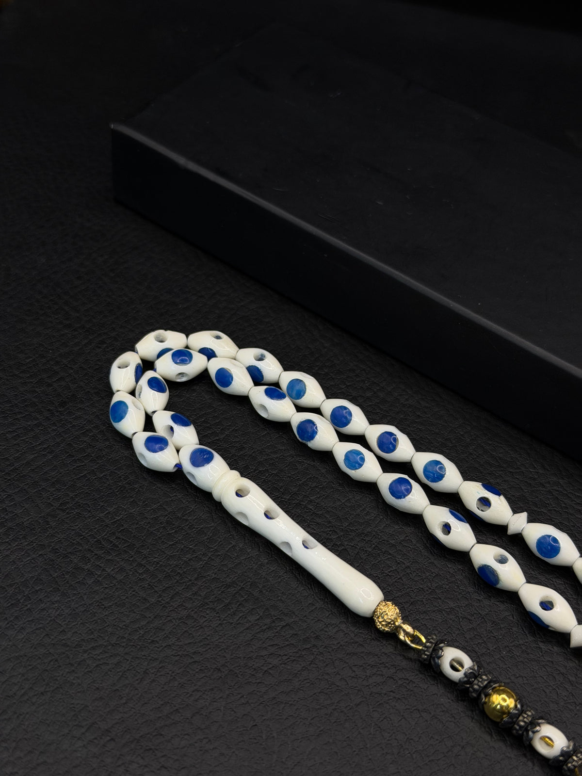 Camel Bone Tesbih – Dark Blue Inserted Alloy Tassel | Hollow Design
