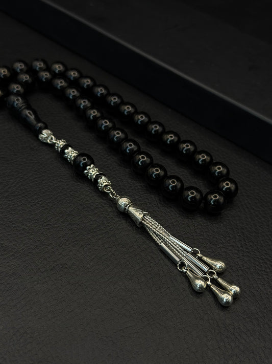 Russian Black Stone Tesbih – Alloy Tassel | Round Cut