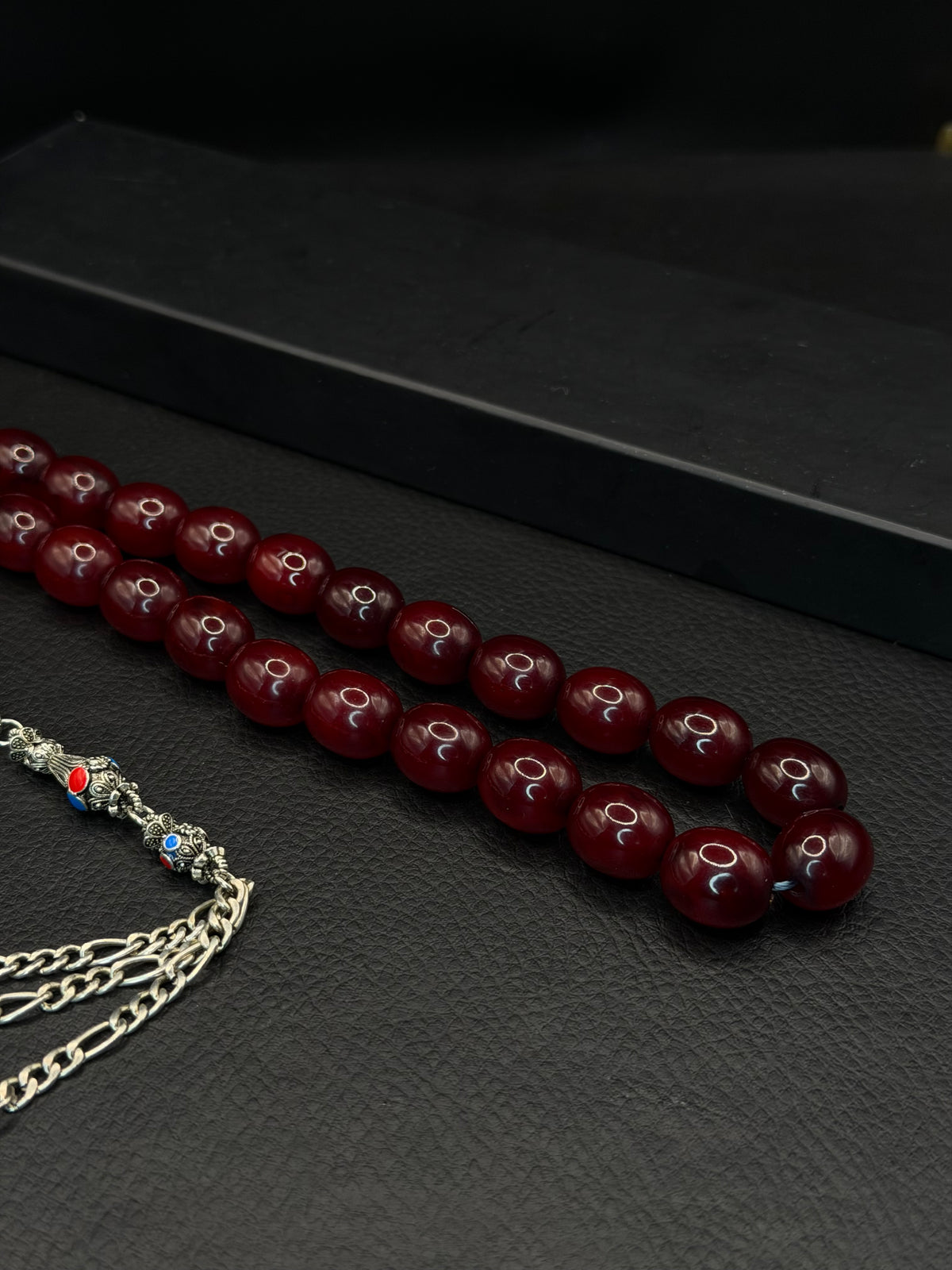 Orange Shaved Compressed Amber Tesbih – Oval Cut – Alloy Tassel