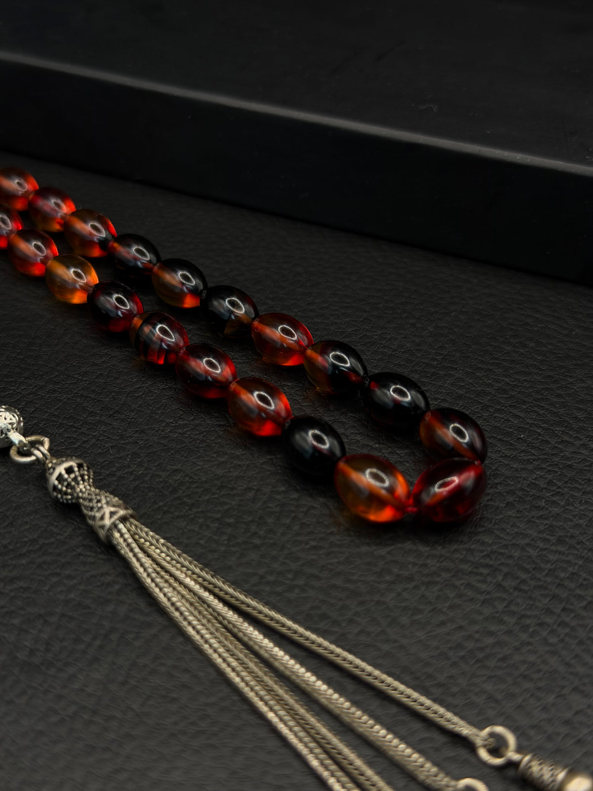 Fire Amber Tesbih – Barley Cut – Full 925 Sterling Silver Tassel