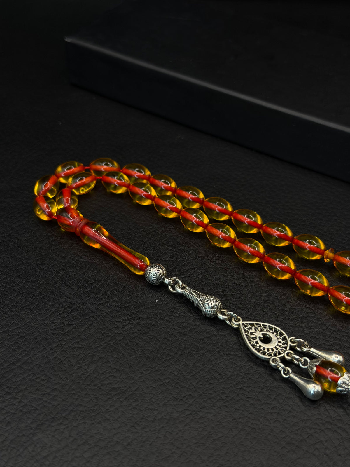 Yellow Fire Amber Tesbih – Alloy Tassel