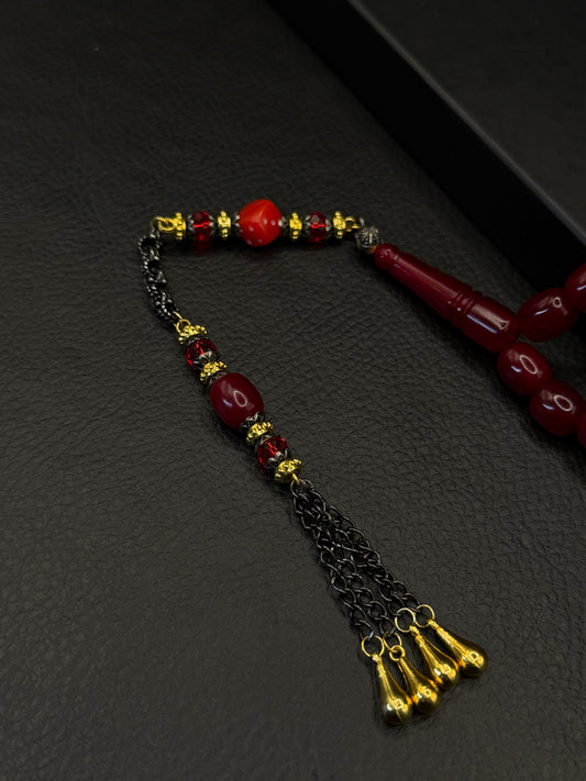 Red Katalin Tesbih – Capsule Cut – Custom Alloy Tassel