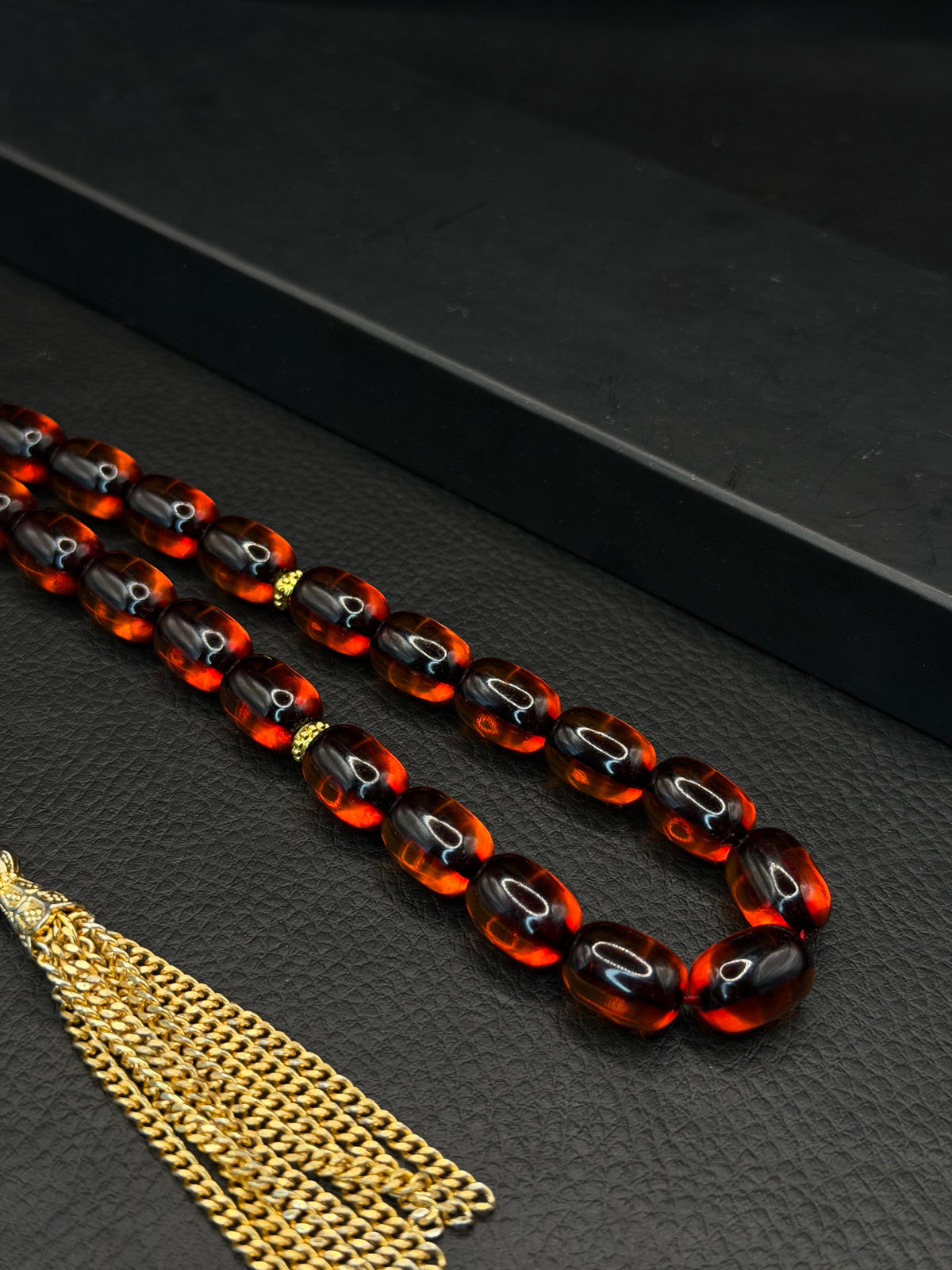 Ottoman Style Fire Amber Tesbih – Capsule Cut – Alloy Tassel – Medium Size