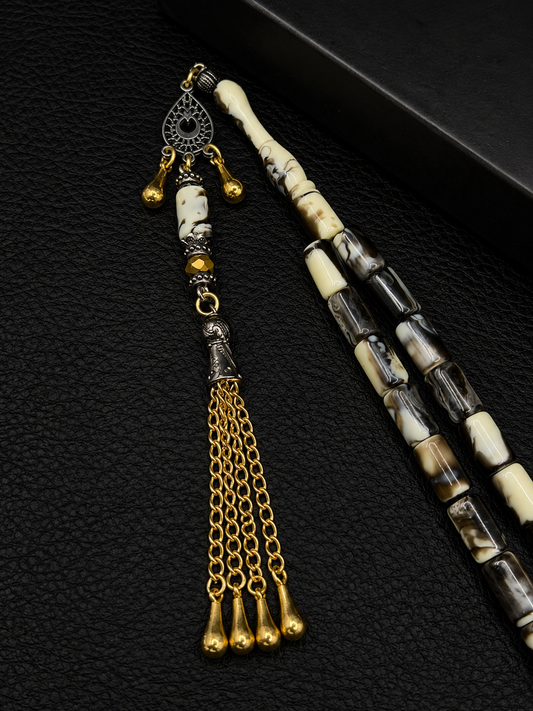 Black & White Katalin Tesbih – Capsule Cut – Custom Alloy Tassel