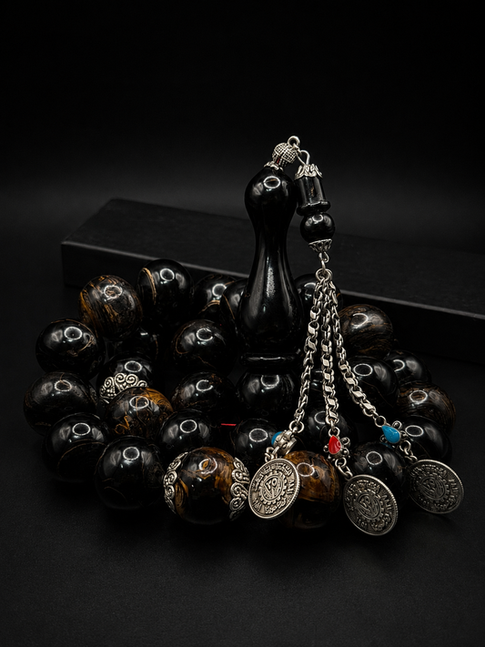 Yusur Black Coral 370g Extra Large Tesbih – Alloy Tassel