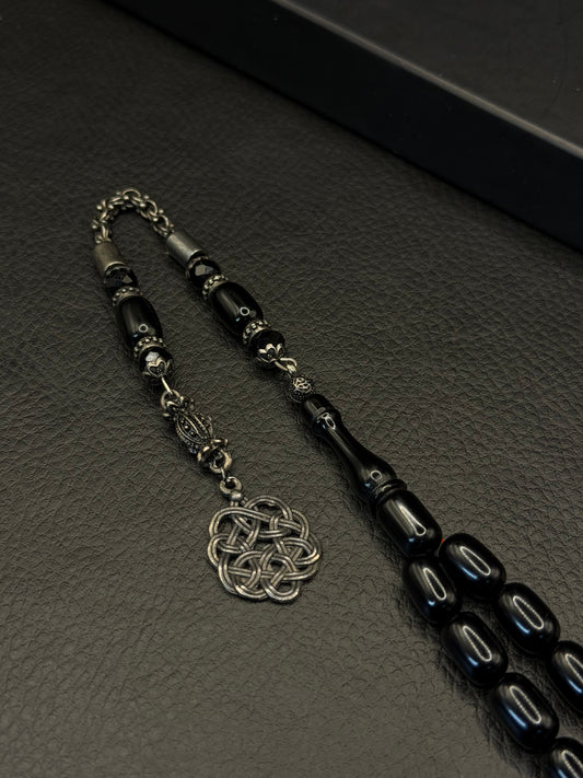 Black Katalin Tesbih – Capsule Cut – Alloy Kazzaz Tassel