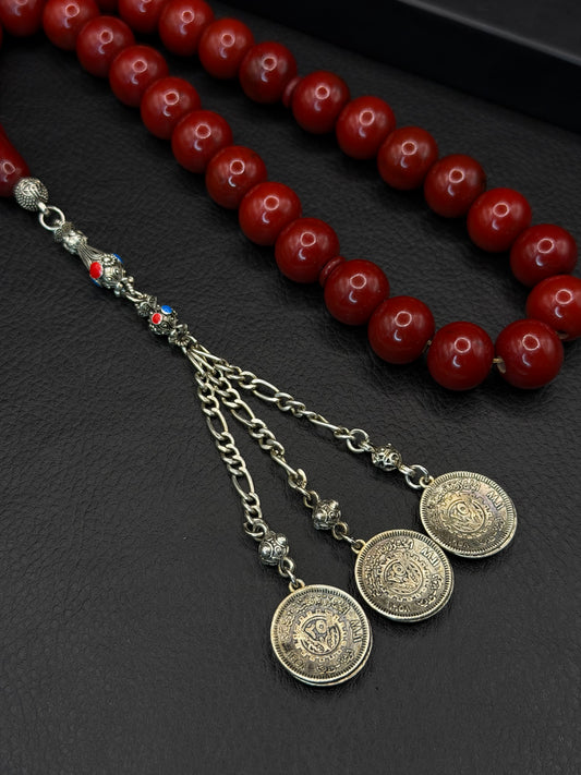 Cherry Compressed Amber – Alloy Tassel – Round Cut