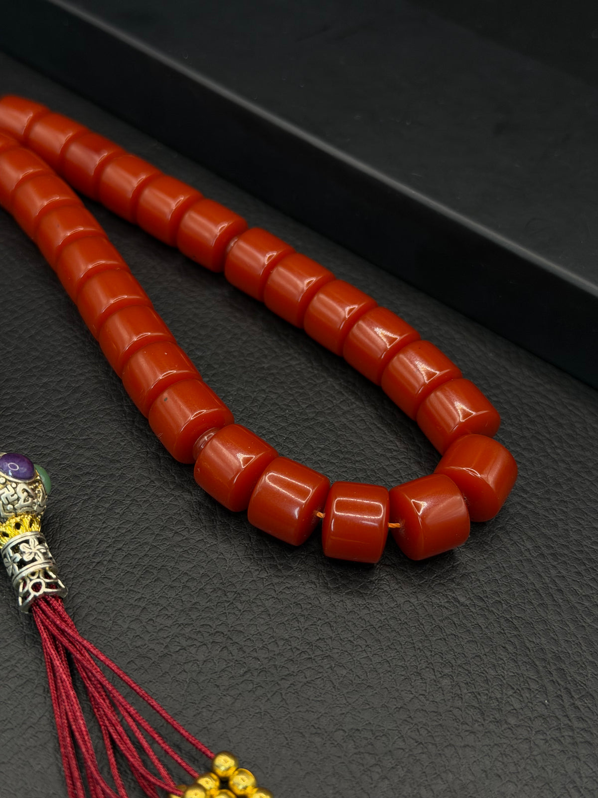 Orange Compressed Amber – Custom Alloy Tassel – Barrel Cut