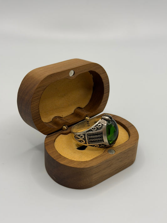 Green Fire Amber Sterling Silver Ring