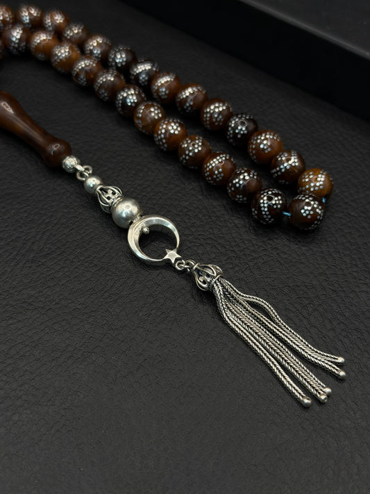 Kuka Silver Inserted Round Cut Tesbih – Alloy Tassel