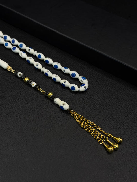 Camel Bone Tesbih – Dark Blue Inserted Alloy Tassel | Hollow Design