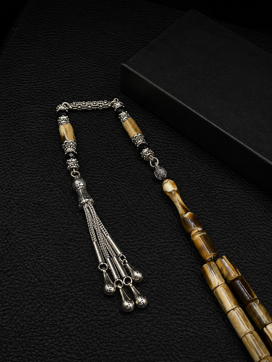 Black & White Katalin Tesbih – Capsule Cut – Alloy Tassel