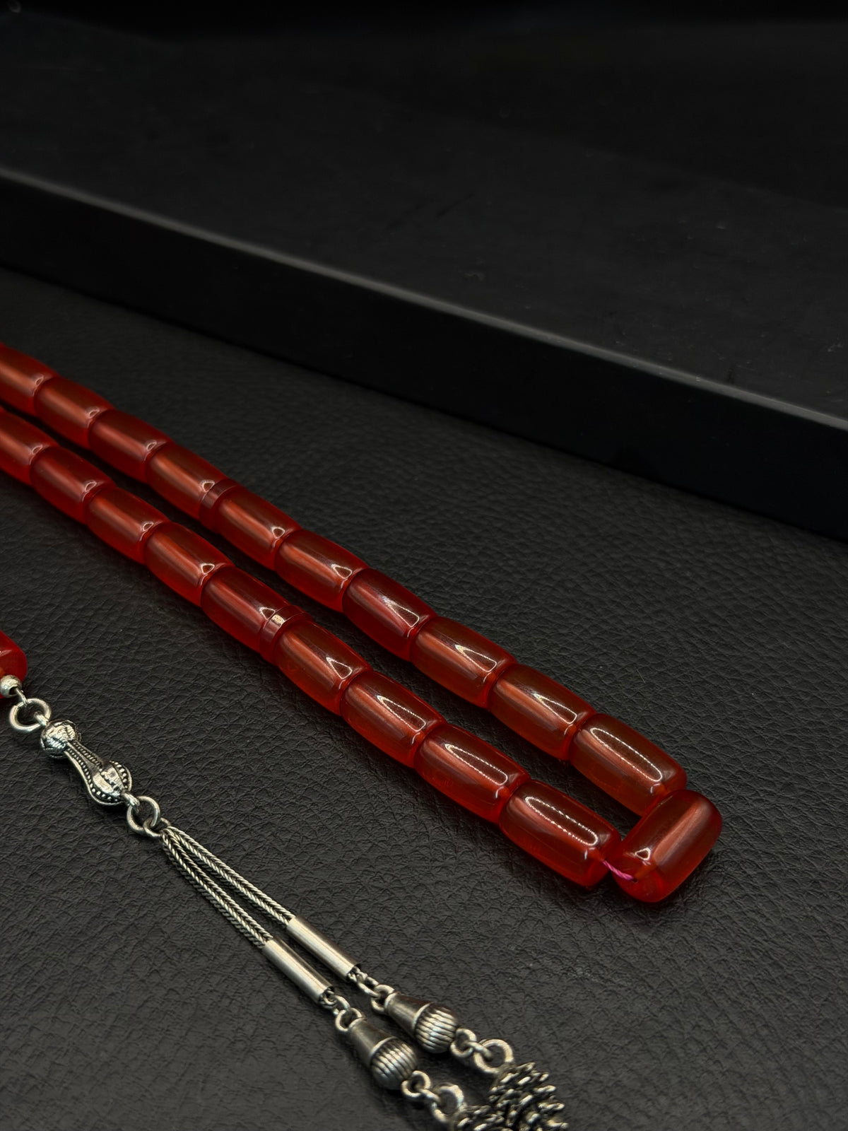 Fire Amber Tesbih – Capsule Cut – Alloy Tassel – Medium Size