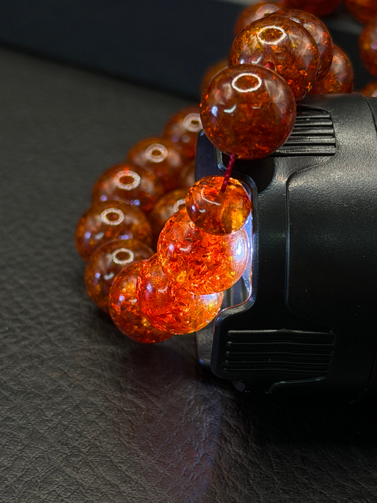Glittery Fire Amber Round Cut Tesbih – Alloy Tassel