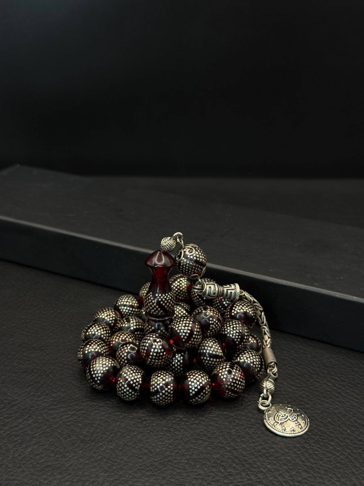 Silver Inserted Fire Amber Round Cut Tesbih – 925 Sterling Silver Tassel