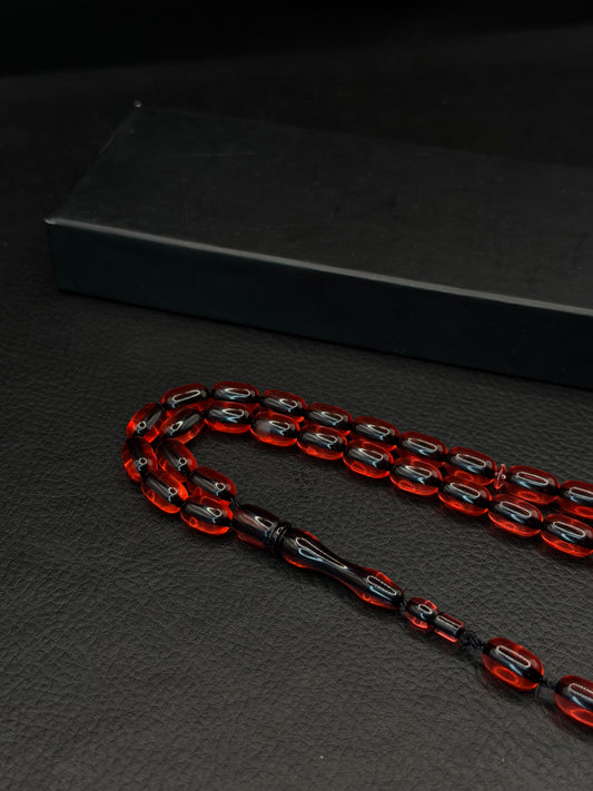 Red Fire Amber Tesbih – Capsule Cut – System Tassel