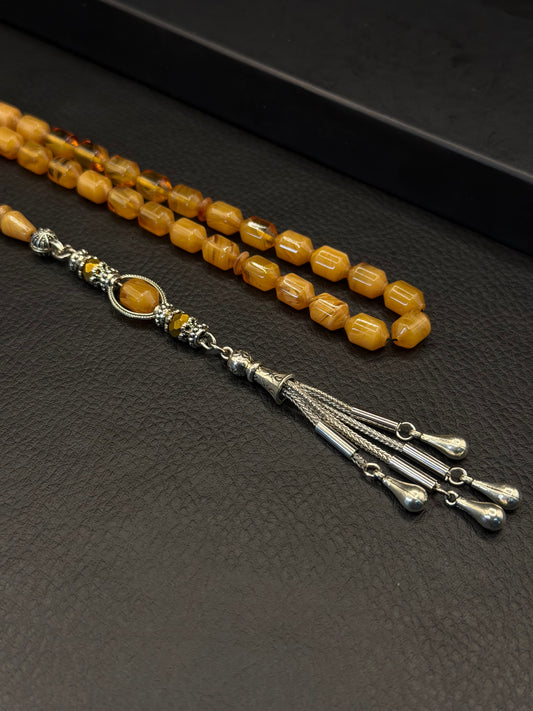 Yellow Katalin Tesbih – Alloy Tassel – Edged Capsule Cut
