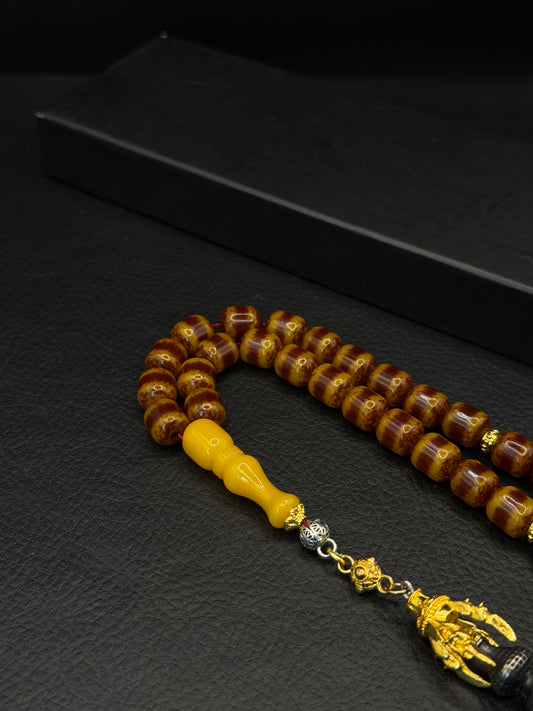 Zeyzun Ottoman Style Compressed Amber Tesbih – Capsule Cut – Alloy Tassel
