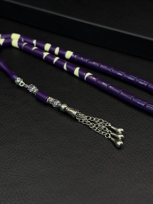 Purple Billiard Ball Tesbih – Capsule Cut – Alloy Tassel