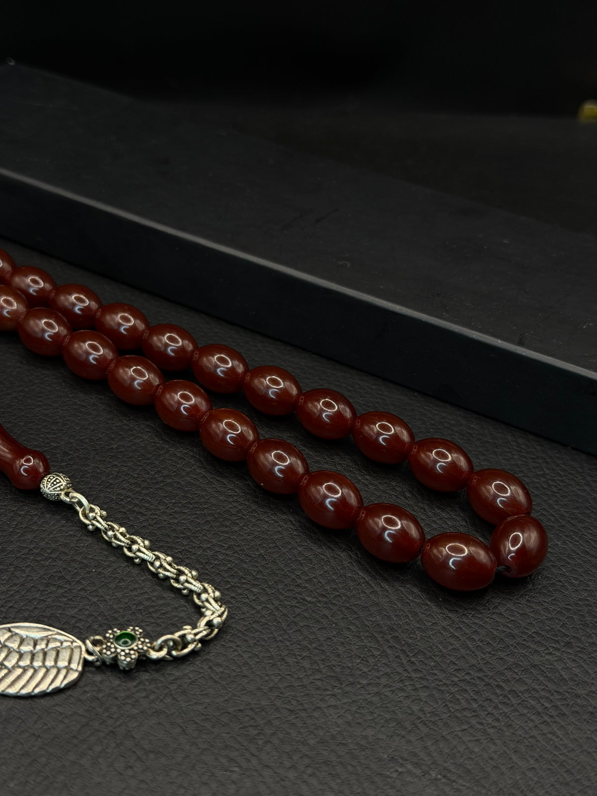 Ottoman Style Compressed Amber Tesbih – Oval Cut – Alloy Tassel