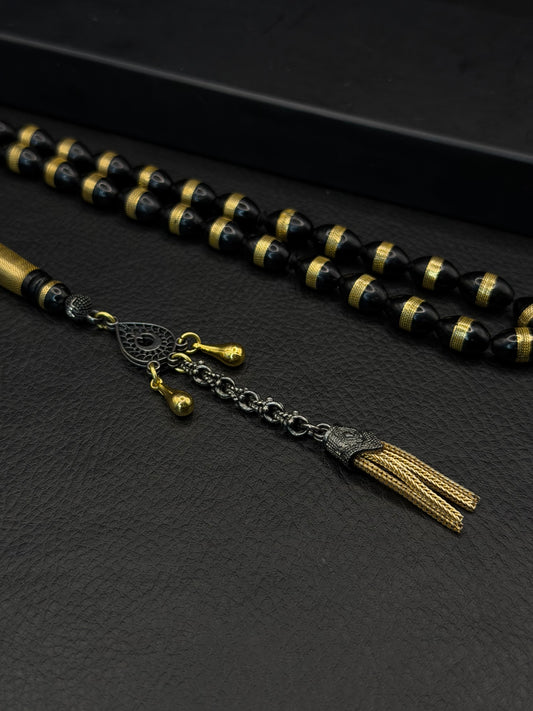 Black Kuka Tesbih – Brass Inserted Alloy Tassel | Oval Cut