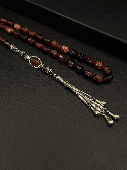 Brown Katalin Tesbih – Alloy Tassel – Edged Capsule Cut
