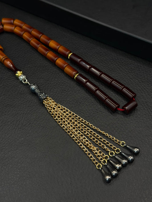 Nael Kaplan Ottoman Style Compressed Amber – Alloy Tassel – Barrel Cut