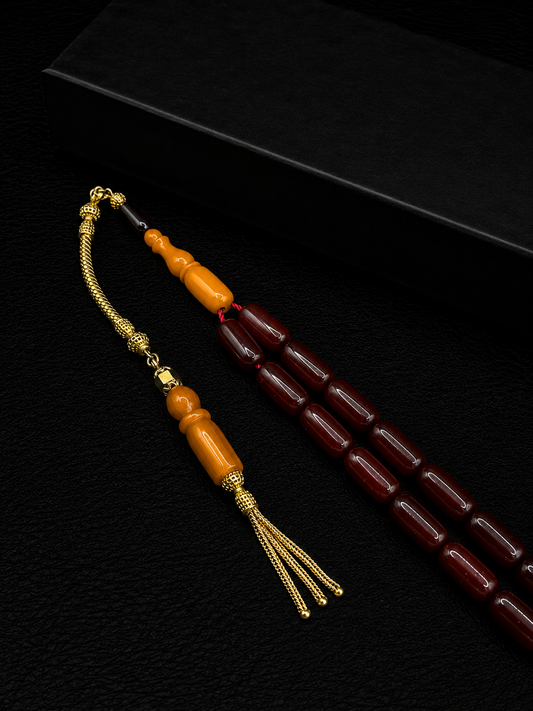 Ottoman Style Compressed Amber Tesbih – 925K Silver Tassel Dipped in Gold