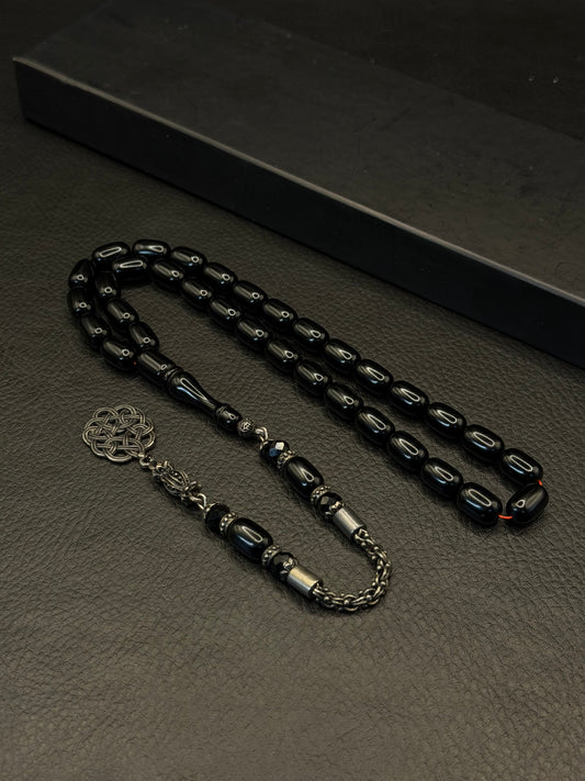 Black Katalin Tesbih – Capsule Cut – Alloy Kazzaz Tassel