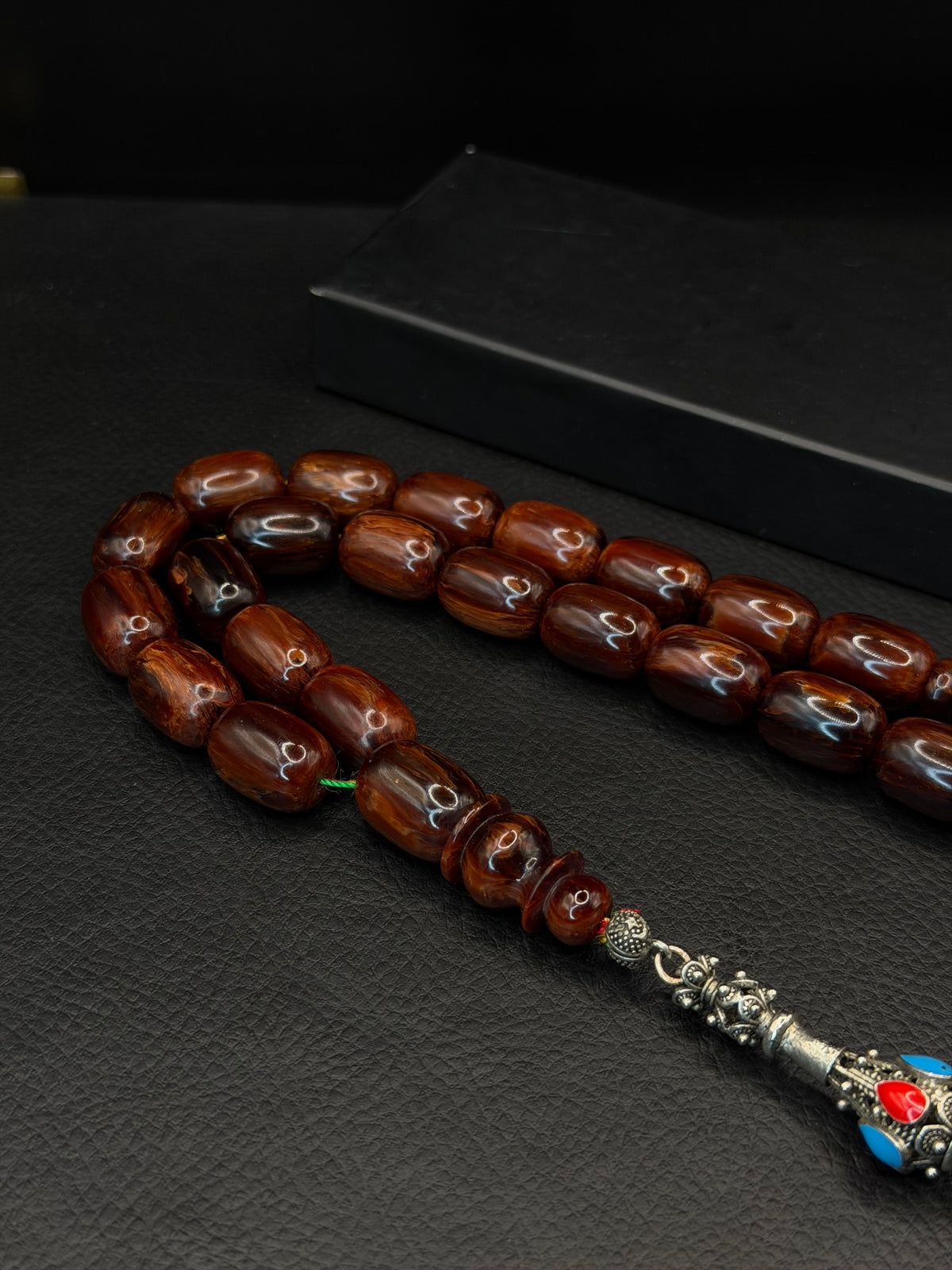 Brown Compressed Amber Tesbih – Capsule Cut – Alloy Tassel – Extra Large