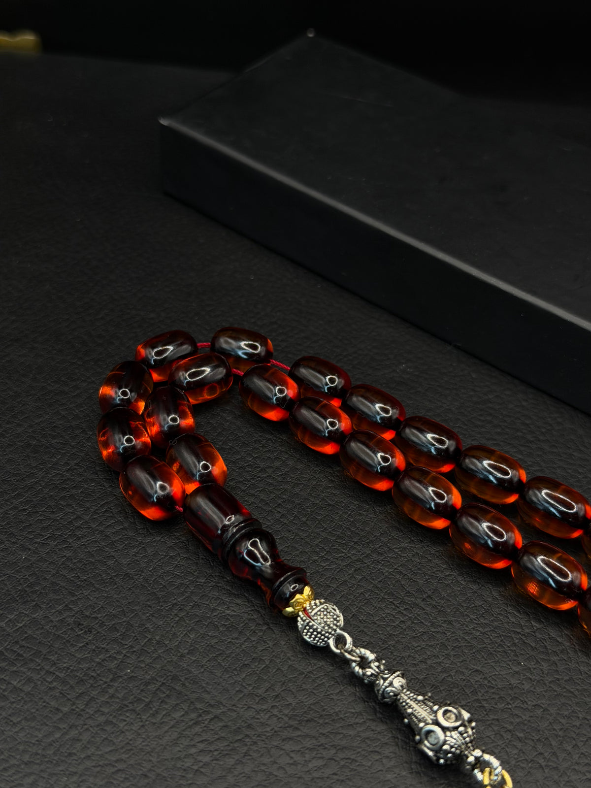 Ottoman Style Fire Amber Tesbih – Capsule Cut – Alloy Tassel – Medium Size