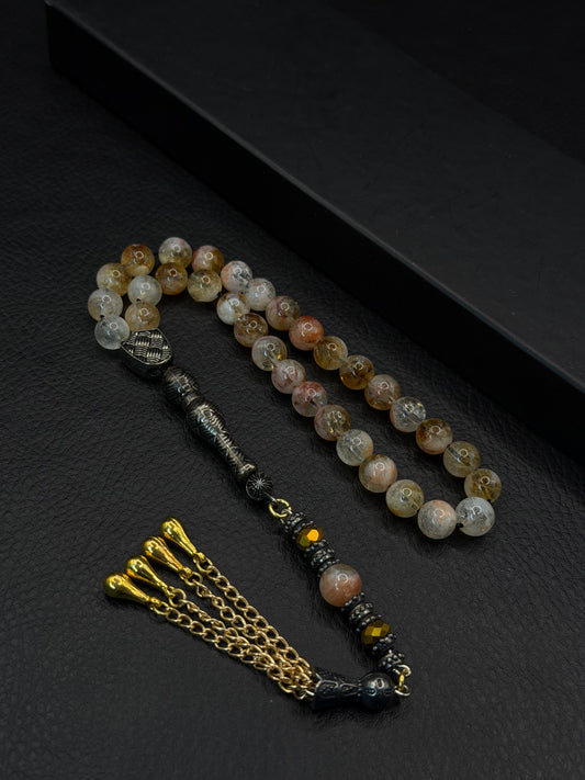 Crystal Style Natural Stone Round Cut Tesbih – Alloy Tassel