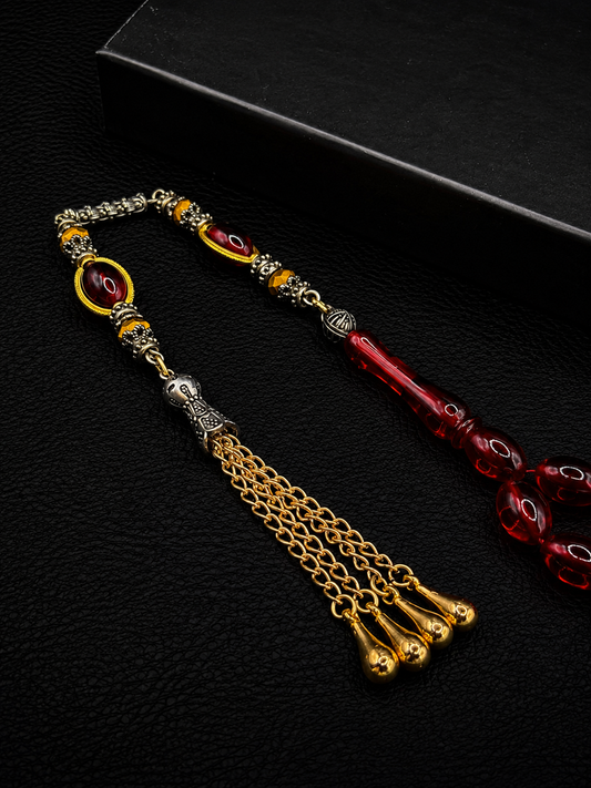 Fire Amber Tesbih – Alloy Tassel – Oval Cut