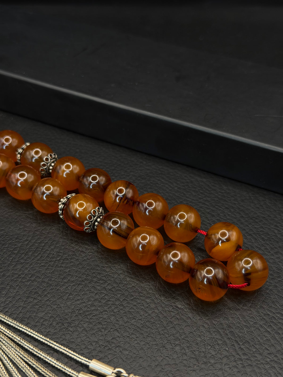 Medium Size Ottoman Style Yellow Fire Amber Tesbih – 925 Sterling Silver Tassel