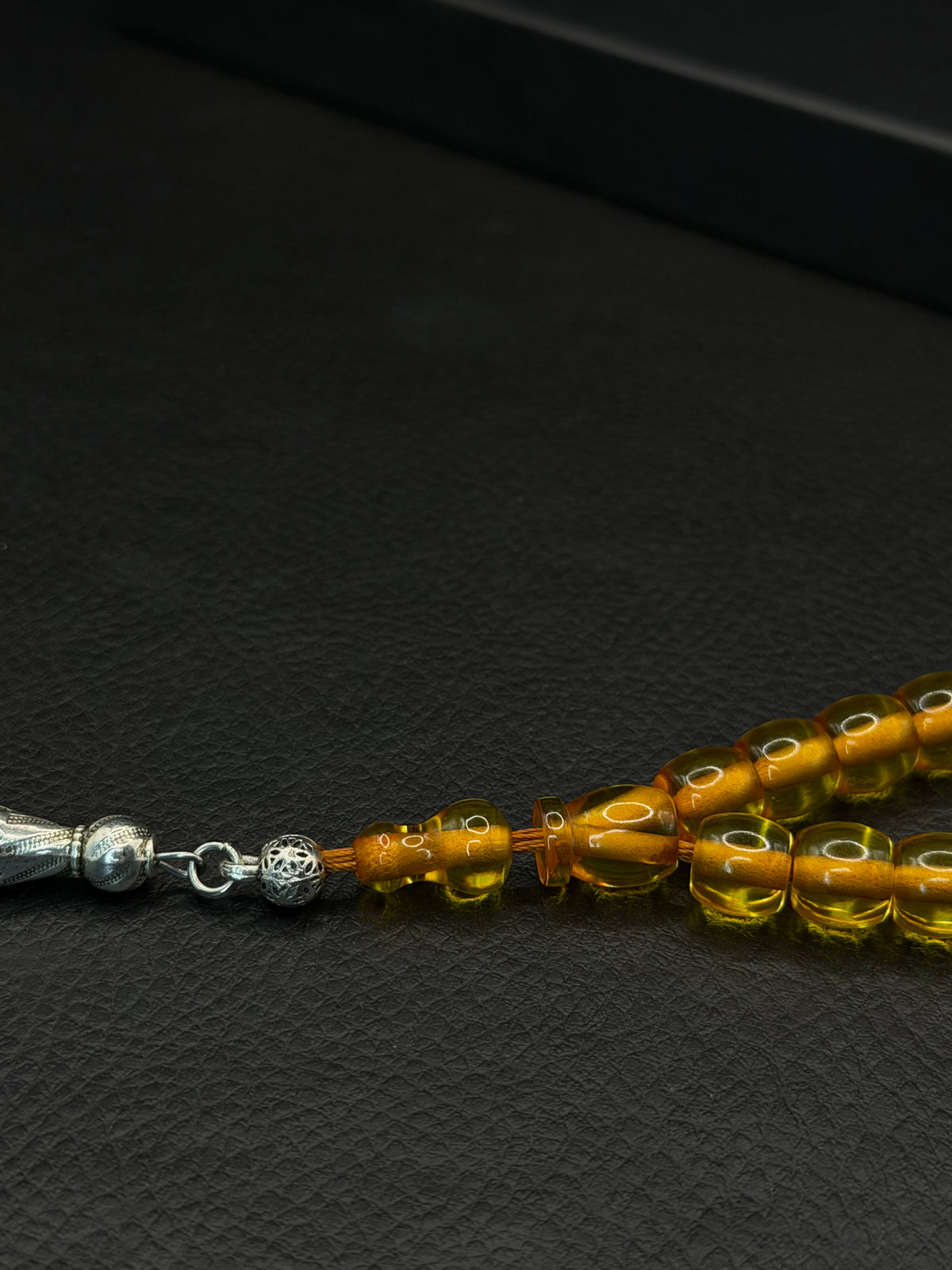 Omari Ottoman Style Yellow Fire Amber Tesbih – Capsule Cut – Alloy Tassel – Double Imame