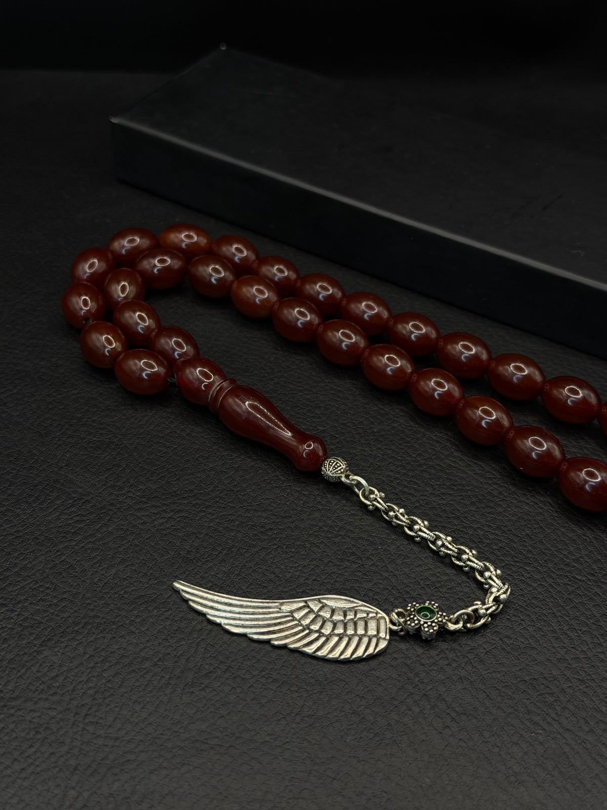 Ottoman Style Compressed Amber Tesbih – Oval Cut – Alloy Tassel