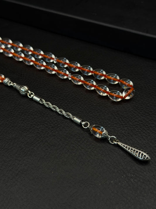 Clear Fire Amber Tesbih – Alloy Tassel