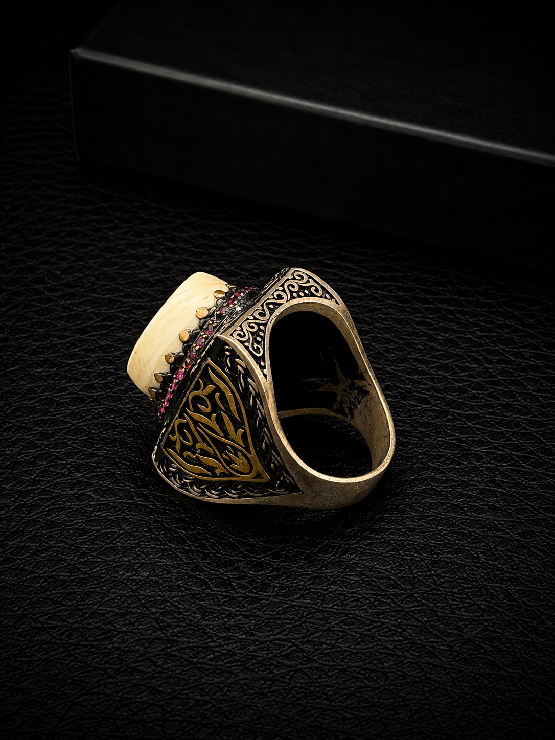 Ivory Full Nakkaş Tesbih & 925 Sterling Silver Ring Set