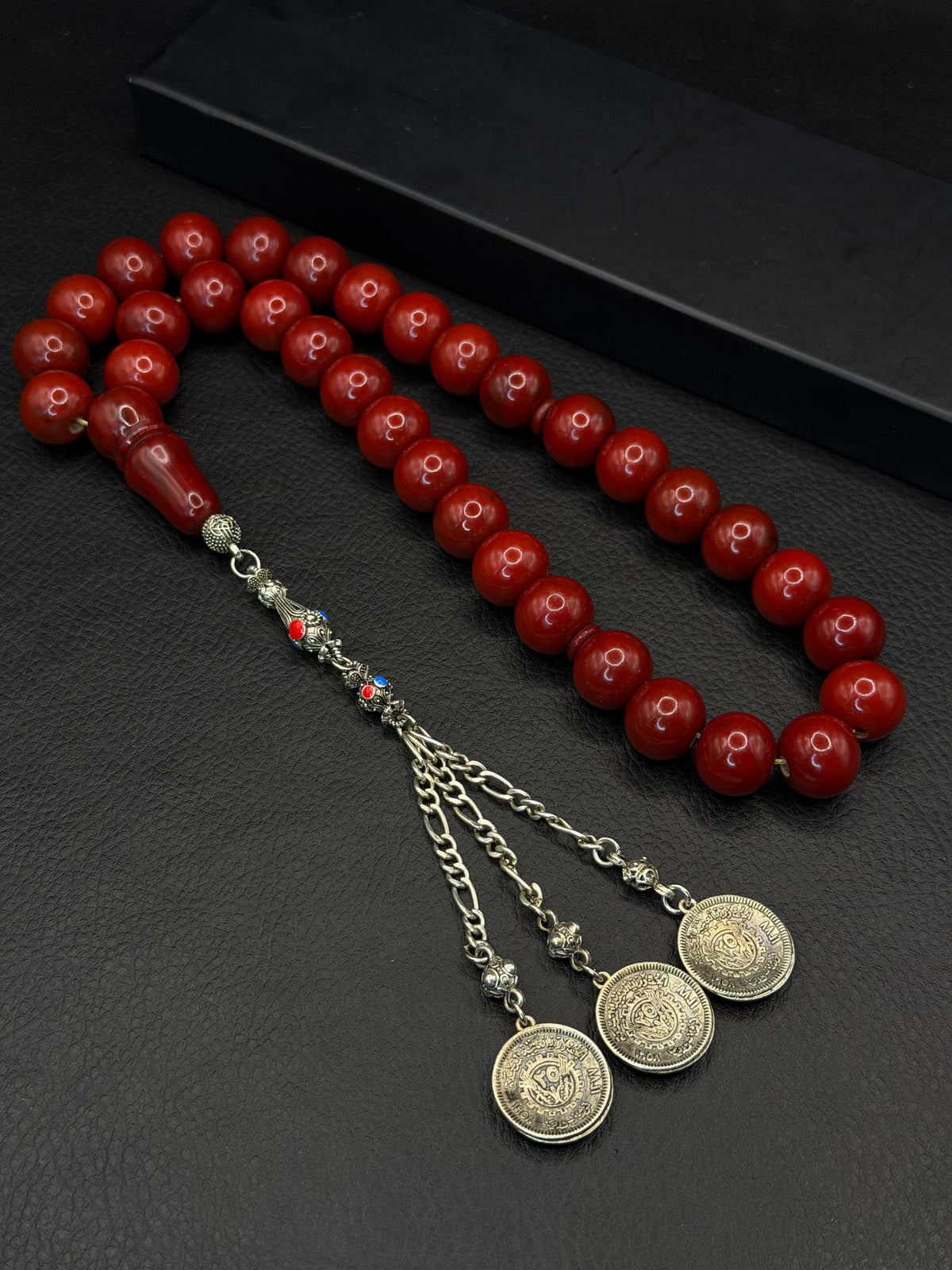 Cherry Compressed Amber – Alloy Tassel – Round Cut