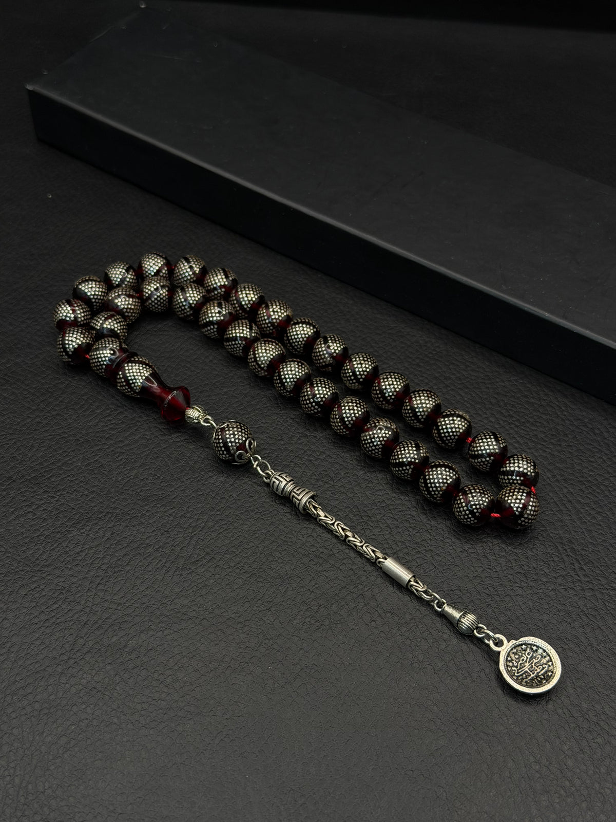 Silver Inserted Fire Amber Round Cut Tesbih – 925 Sterling Silver Tassel