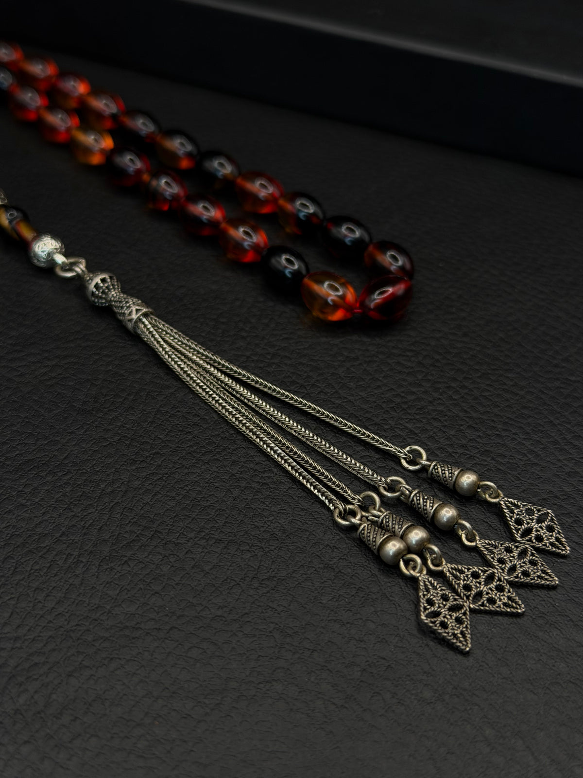 Fire Amber Tesbih – Barley Cut – Full 925 Sterling Silver Tassel