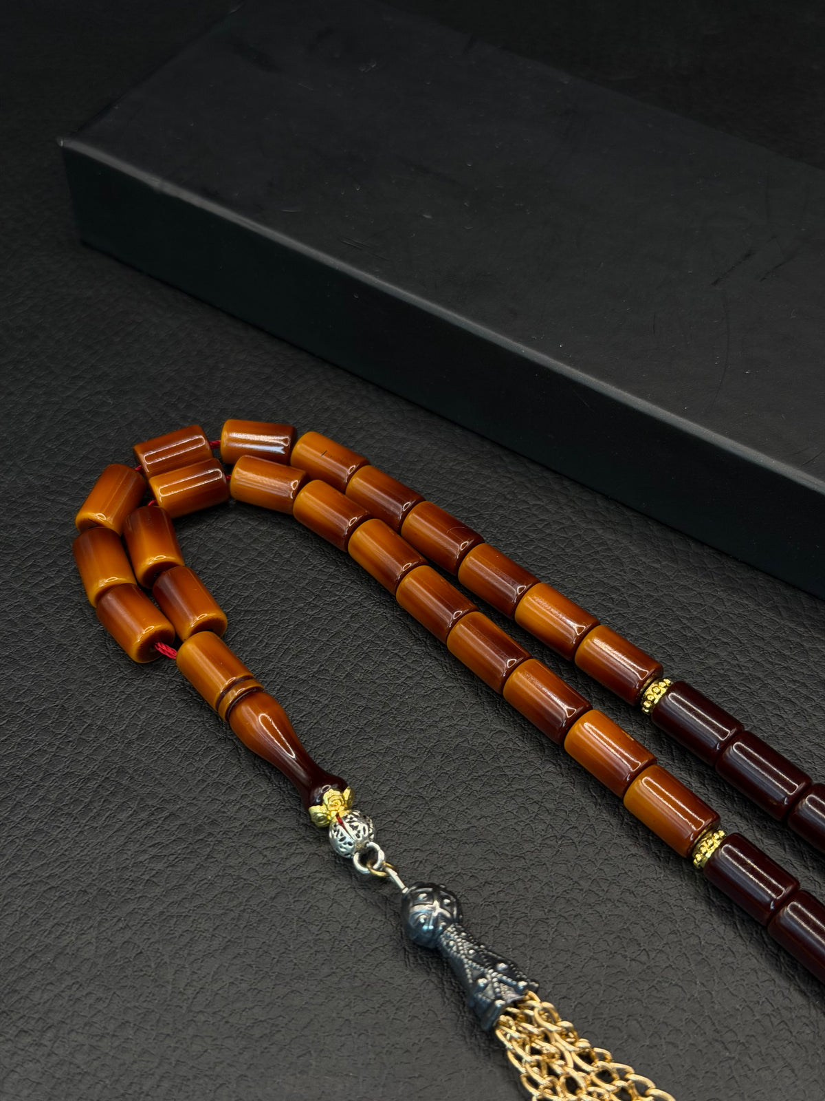 Nael Kaplan Ottoman Style Compressed Amber – Alloy Tassel – Barrel Cut