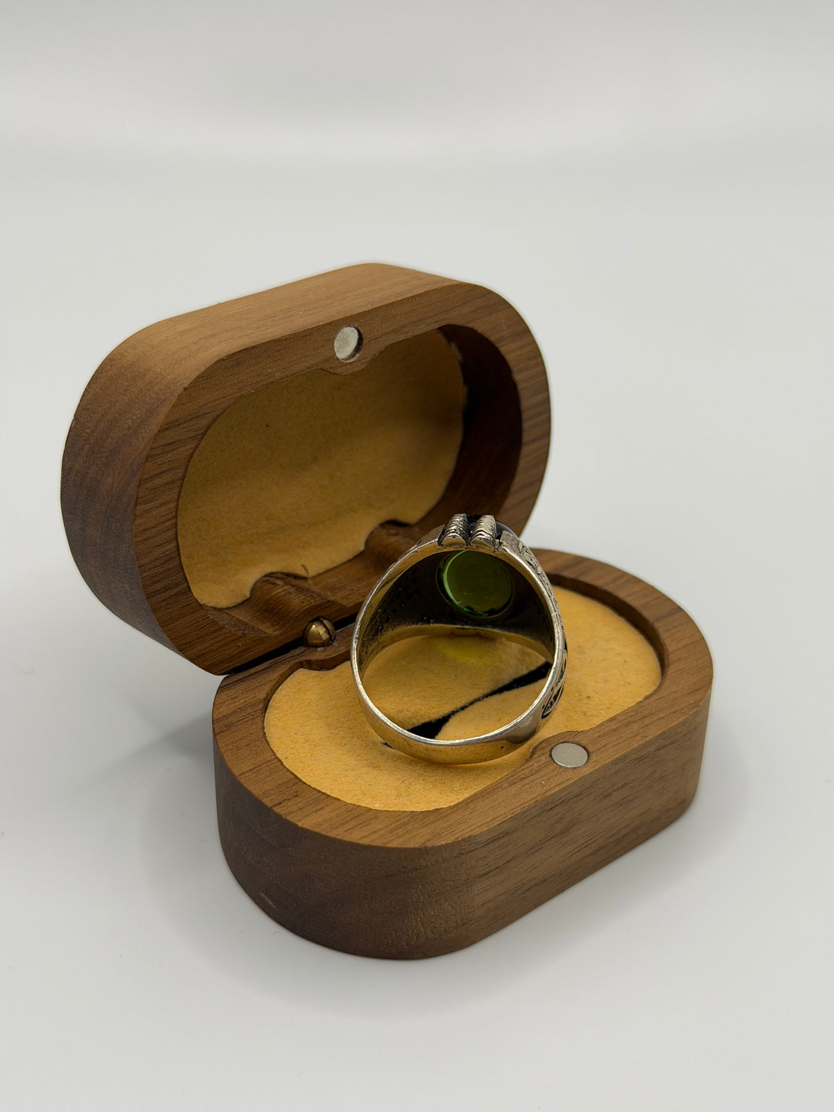 Green Fire Amber Sterling Silver Ring