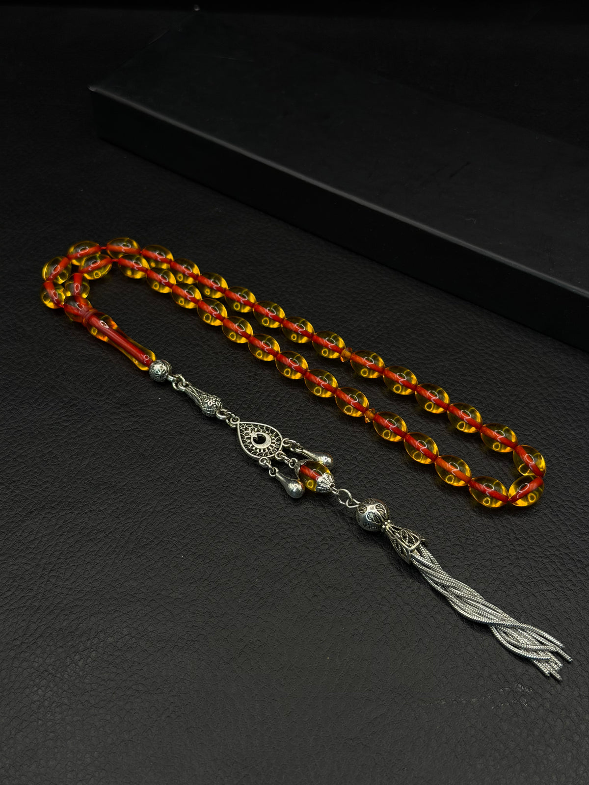 Yellow Fire Amber Tesbih – Alloy Tassel