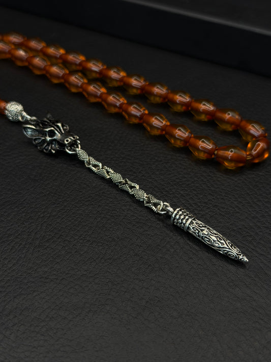 Omari Ottoman Style Fire Amber Tesbih – Istanbul Cut – Alloy Tassel